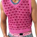 BEAUDRM Men's Heart Graphic Printed Sleeveless V Neck Sweater Vests Cropped Knit Tank Tops Pink Large (Pink, L)