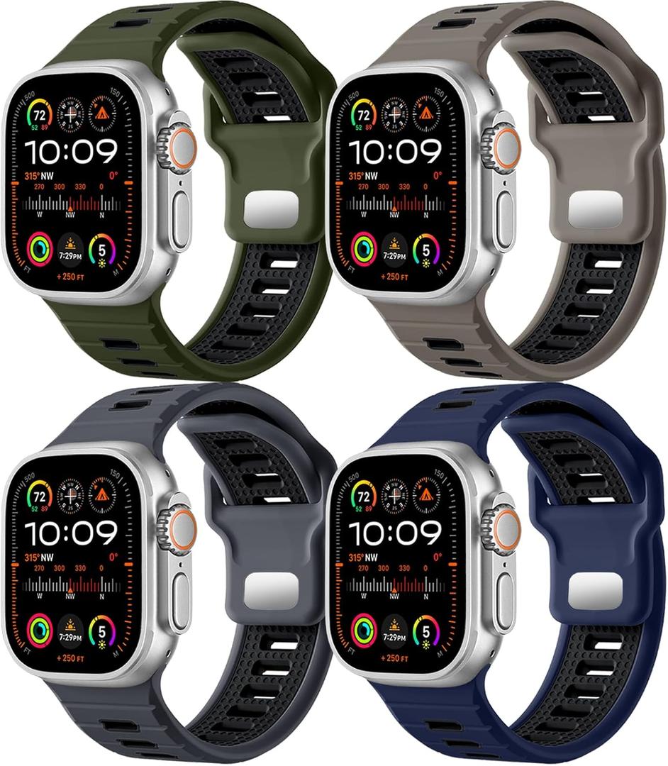 Odbeai 4 Pack Sport Bands Compatible with Apple Watch Ultra 2 3/Ultra Band,Compatible with Apple Watch Bands for Men 49mm 46mm 45mm 44mm 42mm,Silicone Strap for iWatch Bands Men Series SE 11 10 9 8-1