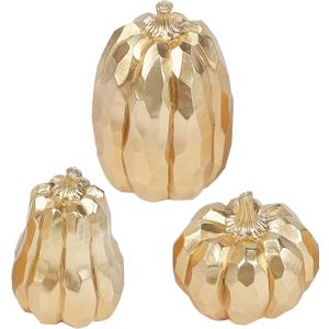 3 Pack Thanksgiving Gold Pumpkins, Pumpkin Fall Decoration - Elegant Autumn Harvest Decor for Fall, Thanksgiving & Halloween, Perfect for Home, Table, Fireplace Mantel, Office & Kitchen