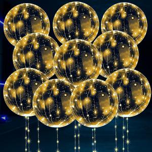LED Light Up Balloons 10 Pack 20" Transparent Glow Balloons Light Up with LED String Lights & Switch, Easy Air or Helium Use for Special Events, Weddings, Party Decorations & Festive Nights