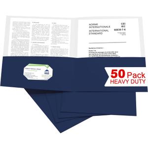 Zzrywuty 50 Packs Two Pocket File Folders with Business Card Slot,Textured Paper,Letter Size,Holds 100 Plus Sheets for School,Office,Business,Royal Blue
