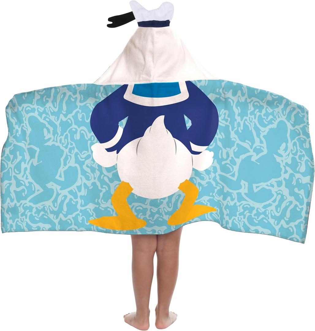 Jay Franco Kids Hooded Towel – 22" x 51" Super Soft Bath Wrap with 3D Hood, Adventure & Sports Characters, Beach, Pool & Travel, Official Licensed, Blue - Mickey and Friends Donald Duck