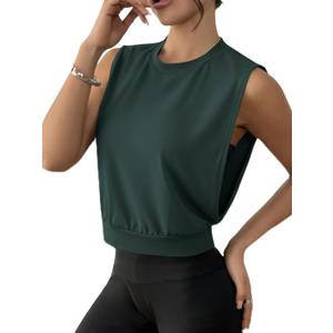 SOFIA'S CHOICE Women Workout Crop Tank Tops Cropped Sleeveless Muscle Shirt Gym Yoga Running (Green, L)