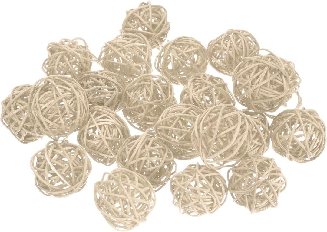 uxcell 22 Pcs Wicker Rattan Balls, 1.6inch Wood Decorative Balls Vase Fillers for Centerpiece Bowl Orbs Fillers Tree Wedding Home Decor, Beige