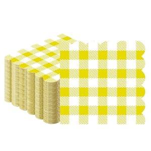 100 Pcs Yellow Gingham Napkins, Easter Paper Napkins Scalloped Yellow Cocktail Napkins for Wedding Summer Picnic Barbecue Baby & Bridal Shower