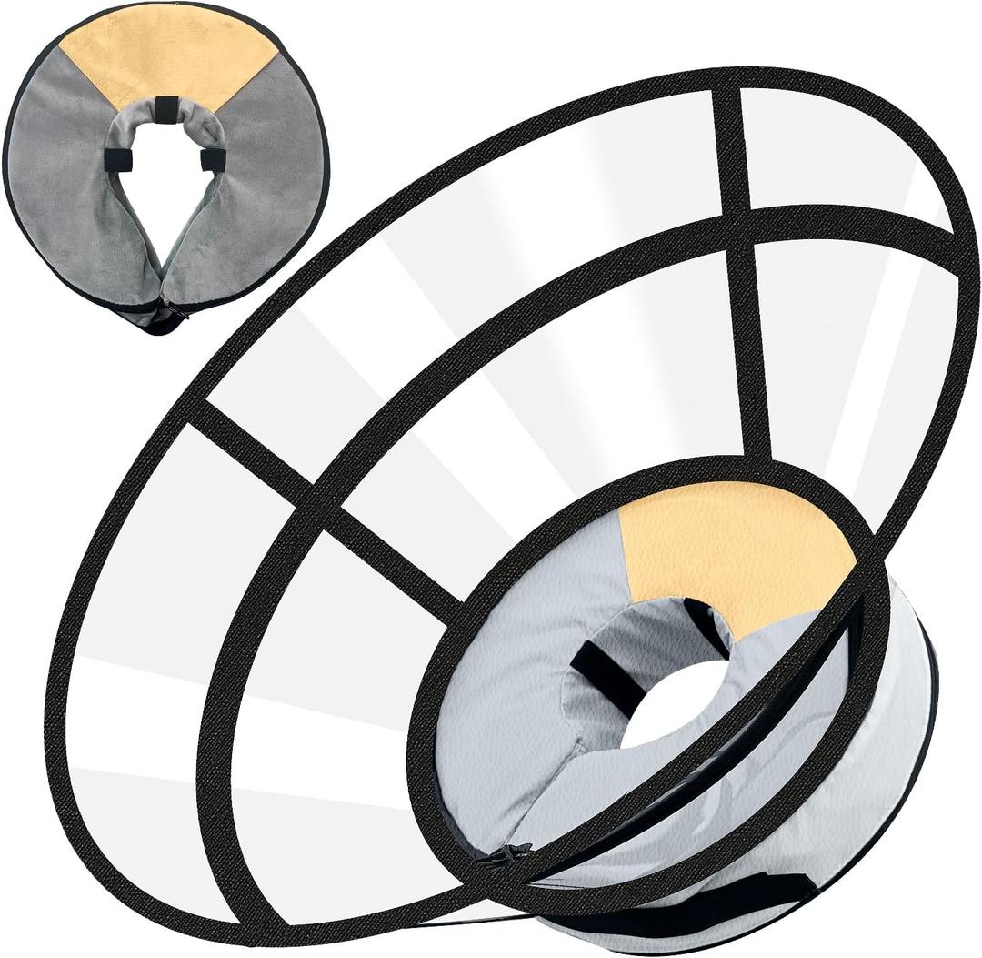 Sponge Core Dog Cat Cone Collar for After Surgery Recovery, Inflatable Dog Cone Alternative, Lainergie Dogs Donut Collar Adjustable with 2PCS Cover for Large Medium Small Dogs Cats (Grey+Yellow, S) (S Neck:(5"-8"))