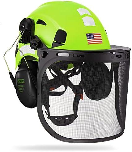 Forestry Safety Helmet Chainsaw Helmet with Mesh Face Shield and Ear Muffs 3 in 1 Forestry Hard Hat, 53-63 CM