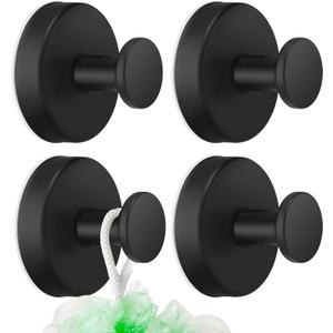 4 PCS Suction Cup Hooks for Shower, Hooks for Inside Shower, Removable Towel Hooks for Bathroom Wall, Kitchen, Glass, Tile, Mirror, Bath Robe Looafh Hook for Hanging (Black)