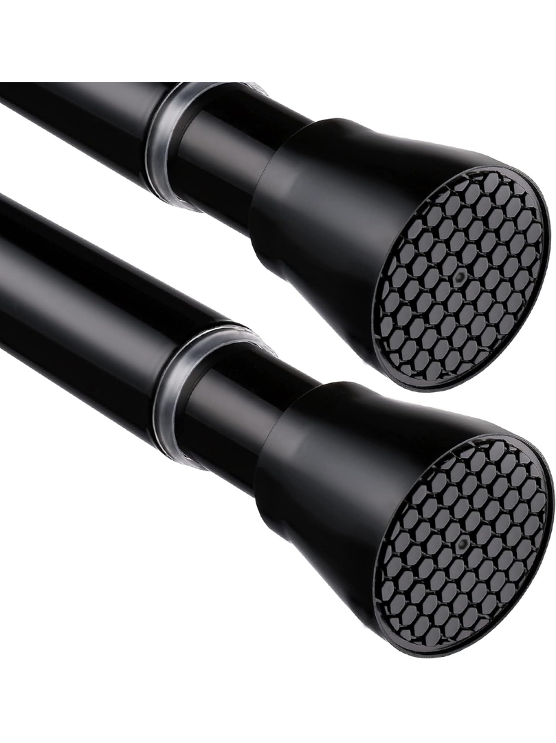 2 Pack Black Tension Curtain Rod 30 to 64 Inch,Adjustable Curtain Rod,Shower Tension Curtain Rod No Drilling,7/8" Spring Curtain Rods for Windows Closet Doorway Door