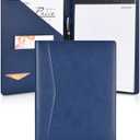 Pacific Mailer Padfolio Portfolio Leather Binder, Interview Legal Document Organizer, Business Card Holder Included Letter Sized Writing Pad, Blue, Piano Noir Faux Leather Matte Finish