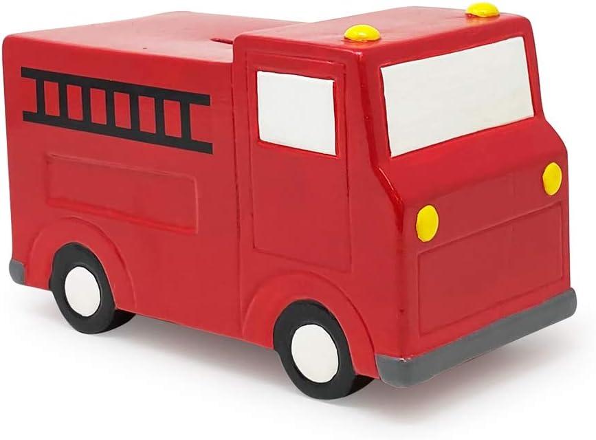 Isaac Jacobs Ceramic Red Fire Truck Coin Bank, Vehicle Money Bank Home Dcor, Piggy Bank Gift for Kids, Teens, and Adults (Red Fire Truck)