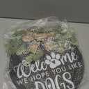 Welcome We Hope You Like Dogs Farmhouse Door Sign for Front Door Porch Decor with Eucalyptus Leaves & Buffalo Bow - Welcome Wreath Sign Hanging for Dogs Lovers Spring Summer Decor Housewarming Gift (Black)