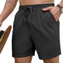 PLEPAN Mens 5 Inch Linen Shorts - Casual Elastic Waist Drawstring Summer Beach Shorts with Pocket (Black, XXL)