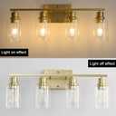 4-Lights Gold Bathroom Light Fixture, Brushed Brass Vanity Light with Clear Glass Shade, Modern Bath Wall Lights for Living Room, Hallway, Bedroom, AM-70050-4-BR