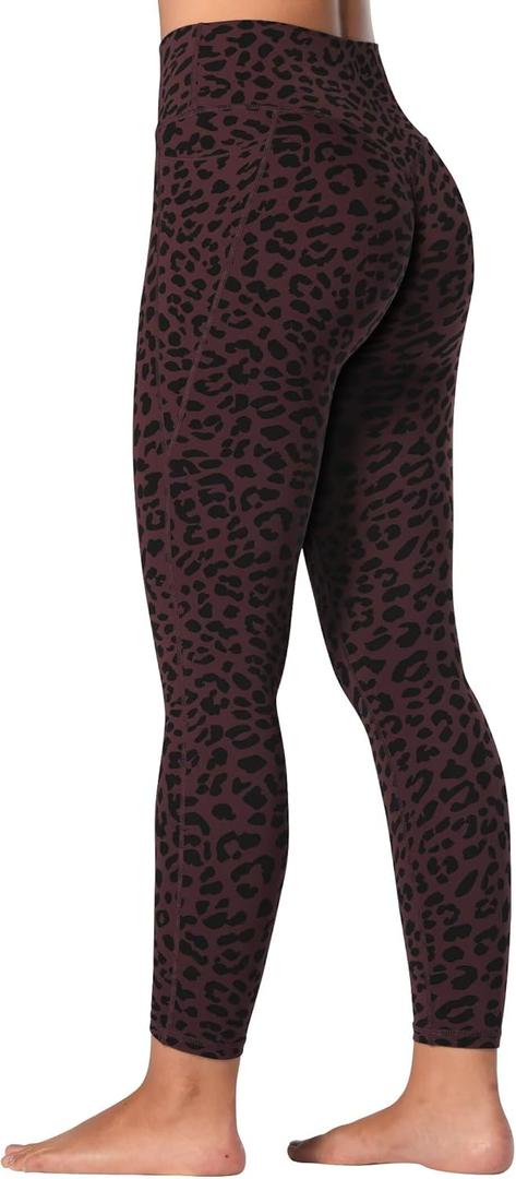 Sunzfly Invisible Butt Scrunch Workout Leggings with Pockets for Women, No Front Seam Gym Yoga Pants with Tummy Control (Large, Leopard Chocolate Brown)