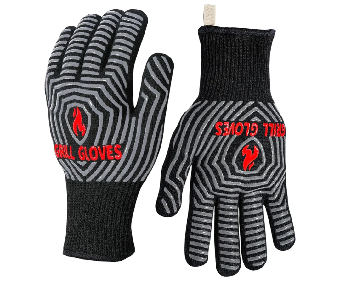 BBQ Gloves, Oven Gloves, 1472℉ Extreme Heat Resistant,Grilling Gloves Silicone Non-Slip Oven Mitts, Kitchen Gloves for BBQ, Grilling, Cooking, Baking-1 Pair… (Black, One Size Fits Most)
