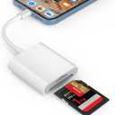 SD Card Reader for iPhone, Memory Card Reader with Dual Slot for SD/TF Card Plug and Play Trail Game Camera SD Card Viewer Lightning to MicroSD Card Camera Adapter for iPad No App Required