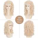 Miss U Hair 60s Long Curly Blonde Beehive Wig for Women 80s Vintage Costume Wig with Bangs for Halloween Party