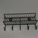 MyGift Wall Mounted Metal Entryway Mail Holder and Key Organizer Rack with 5 Hooks, Decorative Storage Basket and Hanger Hooks for Keys, Lanyard, Keychain, Light Coat