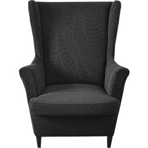 HZDHCLH Waterproof Wingback Chair Slipcovers 2 Piece,Stretch Spandex Wing Chair Covers for Living Room,Washalbe Armchair Sofa Slipovers (Black)
