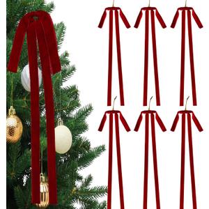 6 Pcs Large Velvet Bow Christmas Bows 24x16 Inch Rustic Velvet Gift Bows Vintage Tree Topper Bow for Christmas (Red)