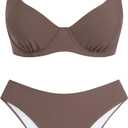 ZAFUL Brown Underwire Bikini Womens Gingham Bikini Sets High Waisted Underwire Swimsuits Full Coverage Two Piece Swimwear Plaid Bathing Suit  (Brown, S)