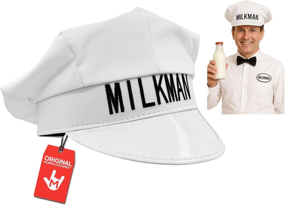 Nicky Bigs Novelties Morph Milkman Hat, Milk Man Hat, Milkman Hats, Milkmans Costume For Men, Milk Man Costume Accessories