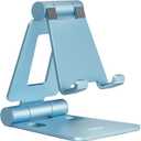 Nulaxy Dual Folding Cell Phone Stand, Fully Adjustable Foldable Desktop Phone Holder Cradle Dock Compatible with iPhone 17 16 15 14 13 12 11 Pro Max Xs Xr X 8, Nintendo Switch, All Phones - Blue