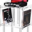 Acrylic Record Player Stand, with Vinyl Storage, Clear Acrylic Side Table (Clear)