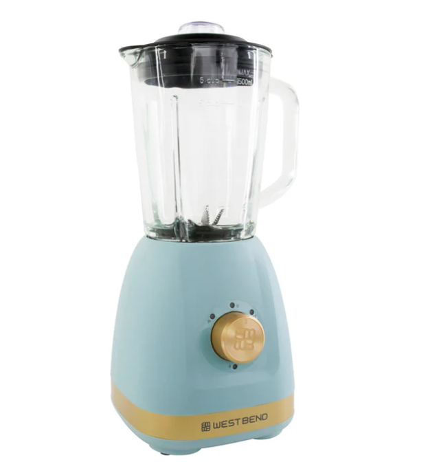 West Bend Timeless 5 Speed Multi-Function Blender, 48 oz Glass Jar, with Travel Cup