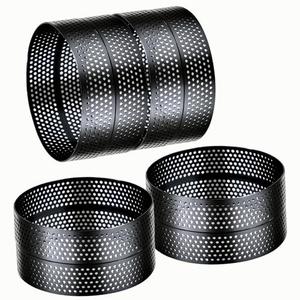 DATANYA 8Packs Perforated Tart Rings Stainless Steel Mousse Cake Ring 4 Inch Metal Pastry Ring Mold for Baking Cooking Cookies, small fruit tartet crust, muffins