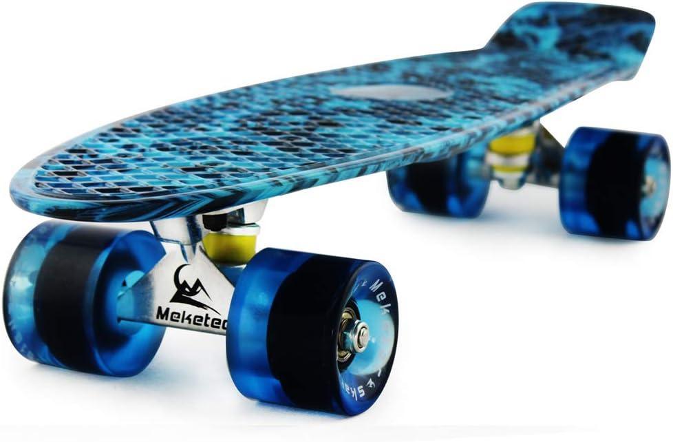 Skateboards Complete 22 Inch Mini Cruiser Retro Skateboard for Kids Boys Youths Beginners (Blue Flame)