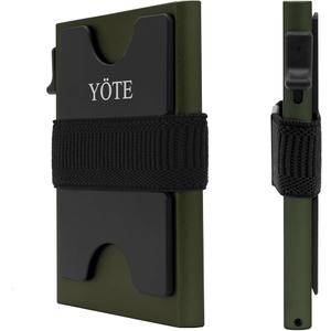YÖTE Slim Modern Minimalist Wallet RFID Blocking Metal Credit Card Case Wallet for Men, Pop Up Safecard Mens Wallet (Army Green)