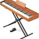 Digital Piano 88 key Semi Weighted Keyboard With X Stand & Sustain Pedal, Full-Size Beginner Electric Piano For Bluetooth, Headphone Mode, USB-MIDI (Brown)