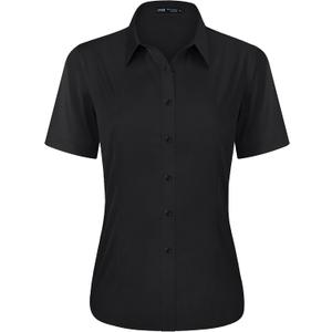 J.VER Womens Button Down Shirts Stretch Wrinkle Free Formal Short Sleeve Dress Shirt Summer Work Blouses Business Casual Tops (Black, XXXL)