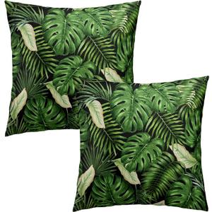 Evlaschin 18"x18" Tropical Palm Leaf Pillow Covers Summer Banana Leaves Cotton Throw Pillowcases Set of 2 Hawaiian Exotic Green Monstera Sofa Couch Seasonal Cuchion Cover Home Decoration