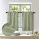OWENIE Bob 2 Panels Sage Green Kitchen Curtains Sets for Windows 36 Inch Length, Faux Linen Textured Short Cafe Curtains Tiers for Kitchen, Rod Pocket Small Window Drapes for Bathroom, 30Wx36L Inch