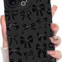 MZELQ for iPhone 16 Pro Max Case, Silicone Bow Paint Cute Pattern, Camera Protection Soft Slim Phone Case for Girls Women -Black