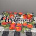 Watercolor Buffalo Check Plaid Garden Flag Tulips Double Sided Seasonal Garden Flag 40x27 Inch for Outdoor Decor Holiday Festive Yard Flags,Rustic Welcome Banner House Flag Home Decor