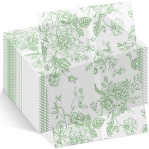 ForraFun 100 Pack Sage Green Floral Vellum Jackets Bulk for 5x7 Invitations Pre-folded Vellum Paper Envelope Inserts Liners Invitation Sleeves Wraps Accessories Kit for Wedding Birthday Bridal Party