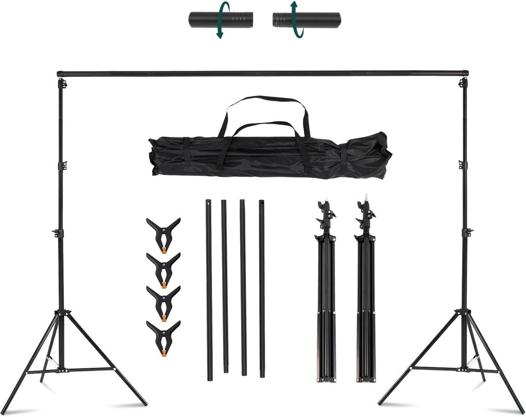 Kate Photo Backdrop Stand 10x8.5ft Adjustable Background Stand Kit for Photography (Indoor/Outdoor) and Party Decorations (Tripods with Threaded Crossbar)