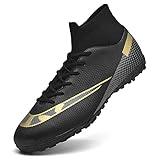 HaloTeam Men's Soccer Shoes Cleats Professional High-Top Breathable Athletic Football Boots for Outdoor Indoor TF/AG 3US-11US (R2150 Black)