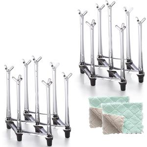 Marbrasse Retractable Cup Drying Rack, Drinking Glass and Sports Bottle Drainer Stand, Plastic Bag Dryer with Non-Slip Bottom for Kitchen Countertop, 2p