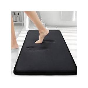  Memory Foam Bath Mat 30x20, Extra Soft and Absorbent Bathroom Mats, Non Slip Washable Carpet for Floor, Shower and Tub, Black