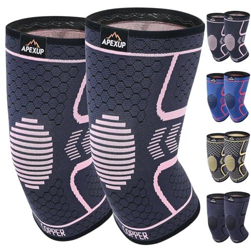 APEXUP Compression Knee Brace for Women, Copper Compression Sleeve for Knee Support, Arthritis Pain Relief, Meniscus Tear, ACL, Running (M, Pink)