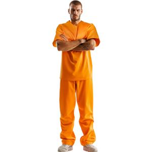 VZQI Prisoner Costume Men Inmate Costume Short Sleeve Tops and Pant Set Jail Costume Halloween Orange Prison Jumpsuit (Large)