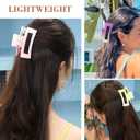 Medium Rectangle Matte Claw Clips for Women Thin Hair, Gradient Color, Set of 3 (Pink, Coral & Blue)