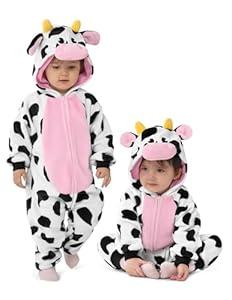 Spooktacular Creations Halloween Baby Cow Costume, Toddler Unisex Cow Jumpsuit, Hooded Romper Plush for Toddler Animal Dress Up (18-24 Months)