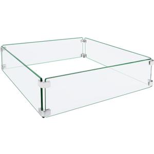 Fire Pit Wind Guard, 19.5" Glass Wind Guard for Fire Pit Square Table, Made of Clear Tempered Glass, Set with Assembly Instructions, Easy to Install