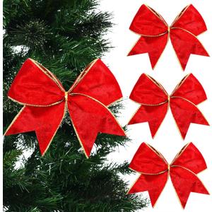 Panelee 12 Pcs Red Velvet Christmas Bows 6 x 6 in Wreath Bow Christmas Tree Decorations Ornaments for Hanukkah Xmas Tree Topper Wreath Garland Party Gift Wrapping DIY Decor